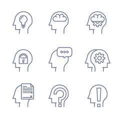 Thin line icons set of human mind, thinking process, learning.  Line logo