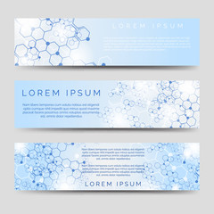 Chemical horizontal banners template with molecular ctructure. Vector illustration