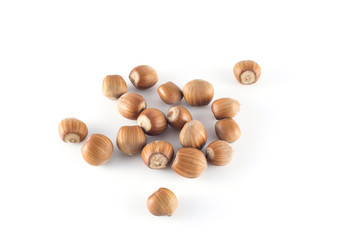 Hazelnuts on white background