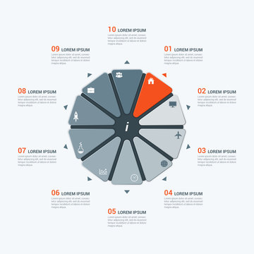 Vector infographic template with decagon 10 options