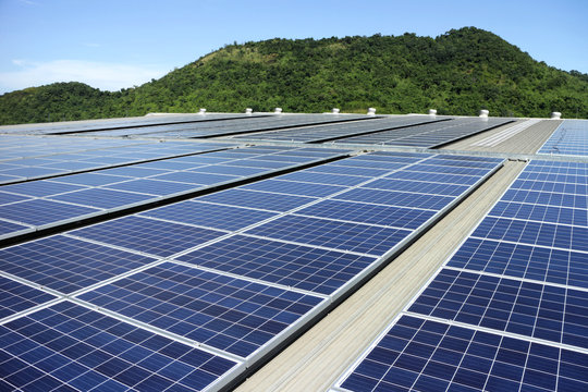 Solar PV Rooftop System Mountain Background