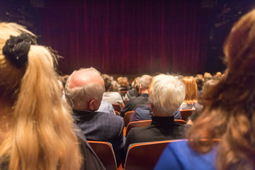 Audience in theathre waiting for drama play to start sen from the rear. © kasto