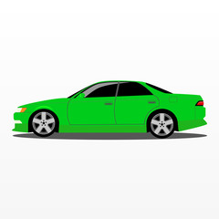 Plakat Green sport car side view, drift car, flat design