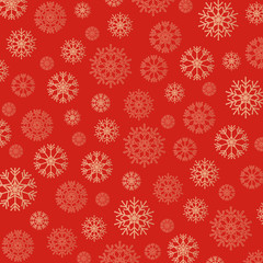 Gorgeous snowflakes background in golden and red