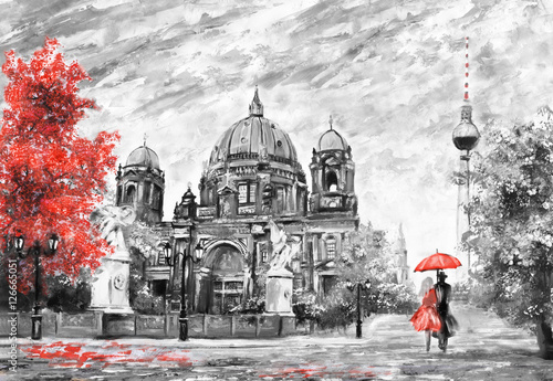 Oil painting on canvas street view of berlin artwork european landscape in black Oil painting on canvas street view of berlin artwork european landscape in black