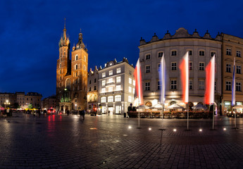 Krakow old town main market square at night