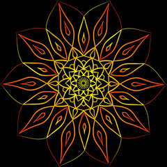 Узор цветок желто-красный на черном фоне