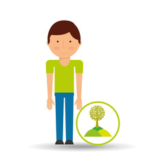 environment icon boy with nature tree vector illustration eps 10