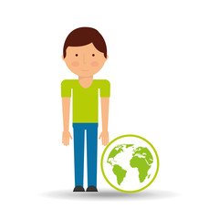 environment icon boy with green globe vector illustration eps 10