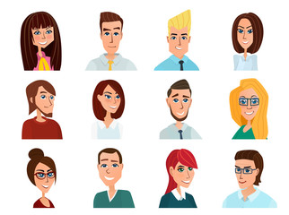 Business people flat avatars. Men and women business and casual clothes icons. Vector illustration isolated on white background in flat style.