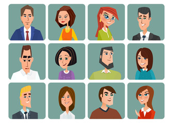 Set of avatar icons. Business cartoon concept. Vector illustration isolated on white background in flat style.