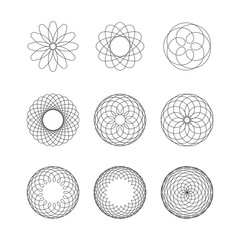 Set of spirograph elements. Collection of abstract shapes for design. Vector illustration.