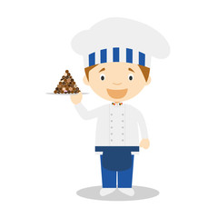 Pastry Chef Character with chocolates typical of Belgium. Vector Illustration. Kids of the World Collection.