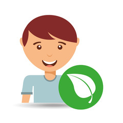 cute boy eco leaf natural icon vector illustration eps 10