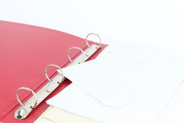 Opened four rings binder with paper end plastic