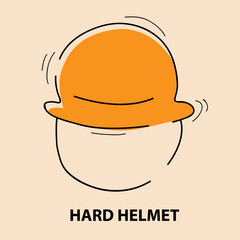 hard construction helmet for health and safety warning, mandatory signs (vector illustration}