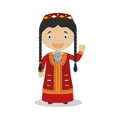 Character from Turkmenistan dressed in the traditional way Vector Illustration. Kids of the World Collection.