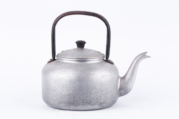 old vintage retro Kettle on white background drink isolated . Which, kettle made of aluminum materials.
