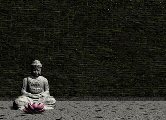 Buddha in grey room - 3D render