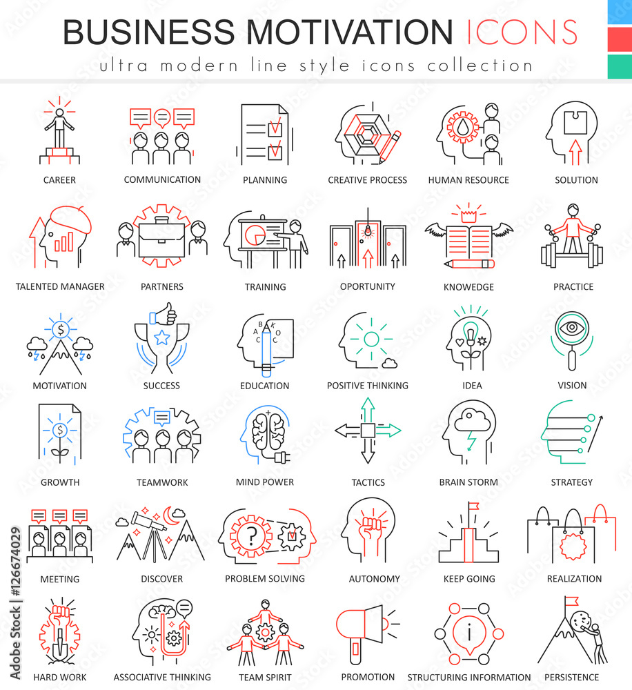 Aufkleber Vector Business motivation ultra modern color outline line icons for apps and web design.
