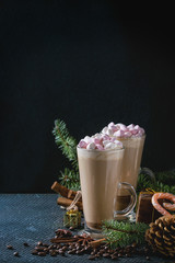 Christmas Cafe latte with marshmallow