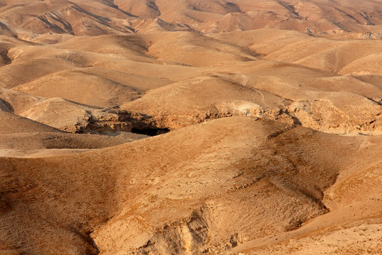 Mountainous Judean desert landscape near Jericho, Israel.