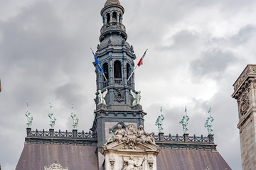 Fototapeta na wymiar PARIS, FRANCE. circa april 2016: Roof detail of the Hotel de Ville or Paris city hall . This building has been used as the location of the municipality of Paris since 1357. 