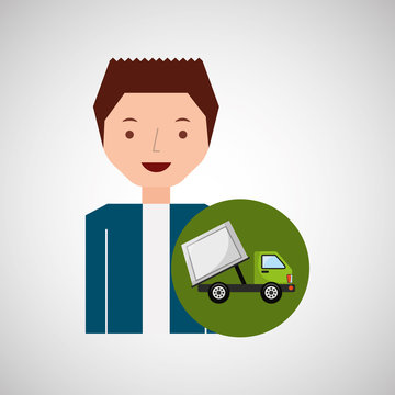 Cute Boy Recycle Ecology Icon Garbage Truck Vector Illustration Eps 10