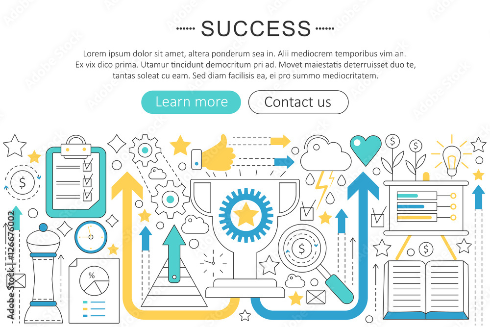 Poster vector elegant thin flat line success concept. website header banner elements layout. presentation, 