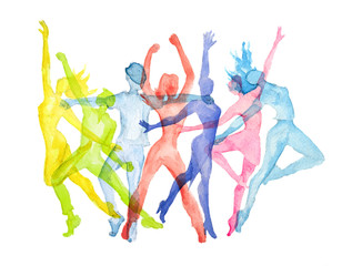 Watercolor dance set on white background. Dance poses. Healthy lifestyle, getting energy.