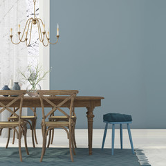 Blue interior  of dining room