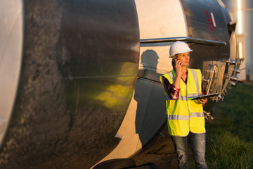 female engineer in contemporary winemaker factory