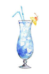 Isolated watercolor cocktail. Isolated glass with alcohol drink on white background.