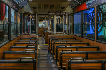 Inside of a tram in Hong Kong