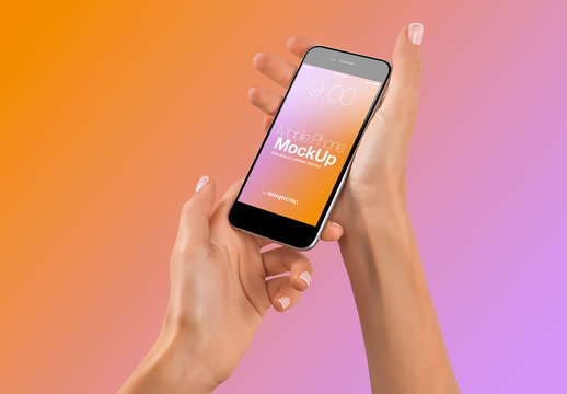 Hands with Cellphone on Gradient Background Mockup 45