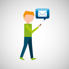 man watching cellphone email walked vector illustration eps 10