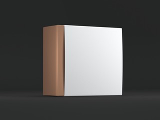 Golden square Box with white Cover on black background. 3d rendering