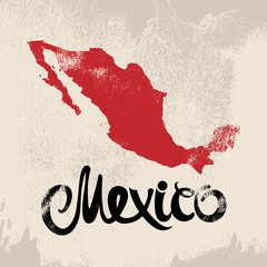 Mexico. Abstract red vector grunge map and lettering - 126679490