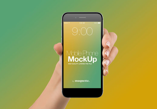 Hand with Cellphone on Gradient Background Mockup 56