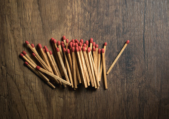 matches on wood table baclground.