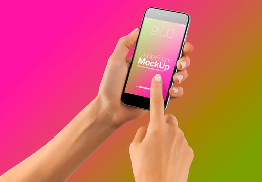 Hands with Cellphone on Gradient Background Mockup 33