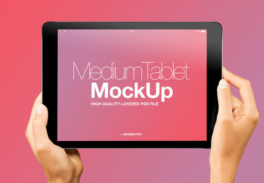 Hands with Tablet on Gradient Background Mockup 1