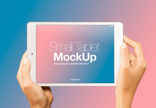 Hands with Tablet on Gradient Background Mockup 8