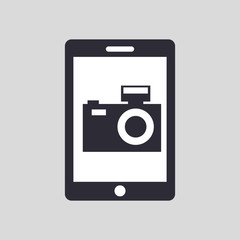 tablet hand hold with camera picture vector illustration eps 10