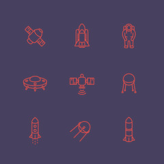 space line icons set, satellite, astronaut, space shuttle, spacecraft, satellite, ufo, alien ship