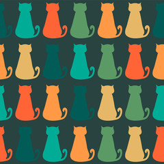 Seamless pattern with colorful cats, vector illustration 