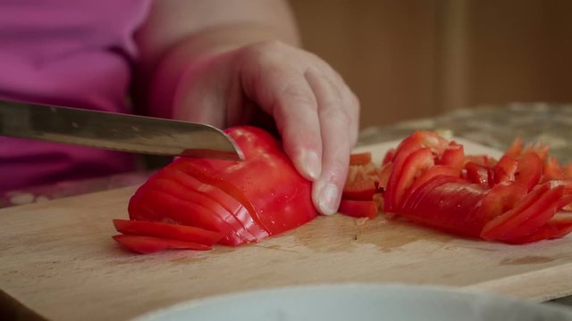 Cooking Pizza. Sliced ​​Red Pepper On The Cutting Board
