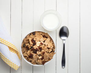 breakfast bowl of cereals on white