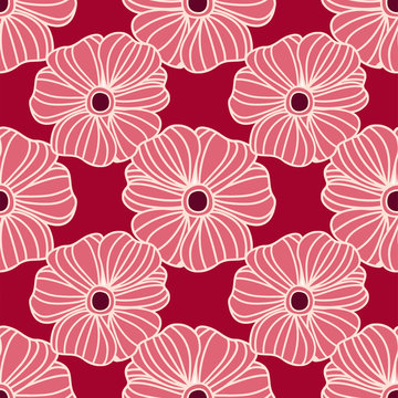 Seamless pattern with flowers in pink cherry colors. Vector background