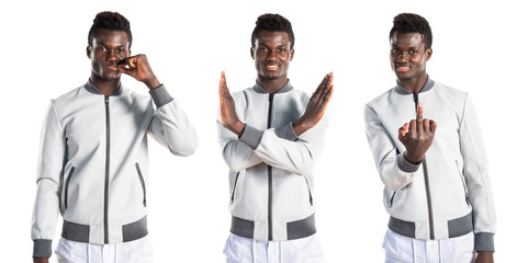 Black man doing NO gesture